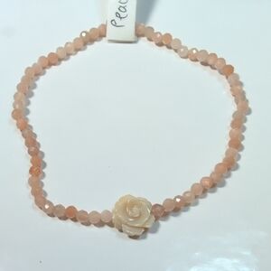 Peach Moonstone With Mother Of Pearl Accent Bead Stretch Bracelet